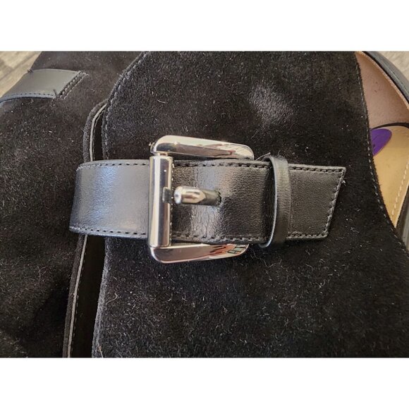 New MICHAEL Kors Black Suede Leather Isabella Open Peep Toe Heels Bootie Shoes - Picture 16 of 16